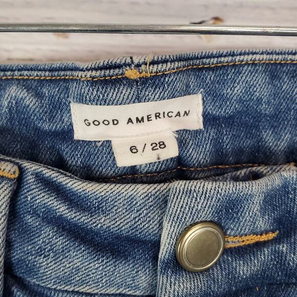 Good American High Rise Ripped Knee Jeans Straight Leg Gorpcore Grunge 6 (28) - Picture 5 of 12